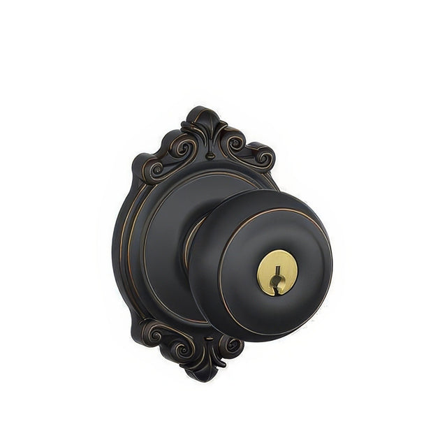 Schlage F51AGEO716BRK aged bronze keyed entry door knob