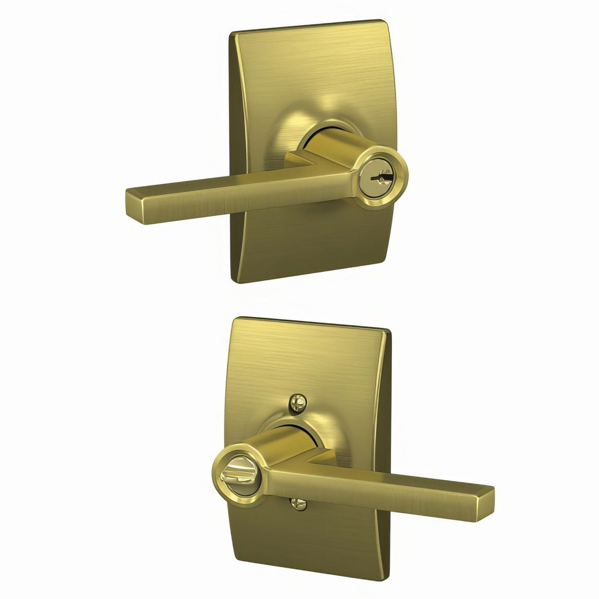 Schlage F51ALAT608CEN satin brass keyed entry door lever