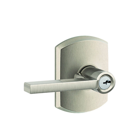 Schlage F51ALAT619GRW satin nickel keyed entry door lever