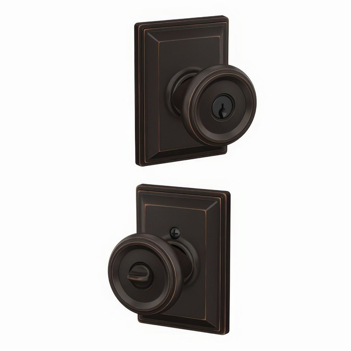 Schlage F51AOFM716GDV aged bronze keyed entry door knob