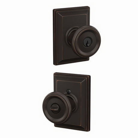 Schlage F51AOFM716GDV aged bronze keyed entry door knob
