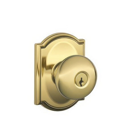 Schlage F51APLY605CAM polished brass keyed entry door knob