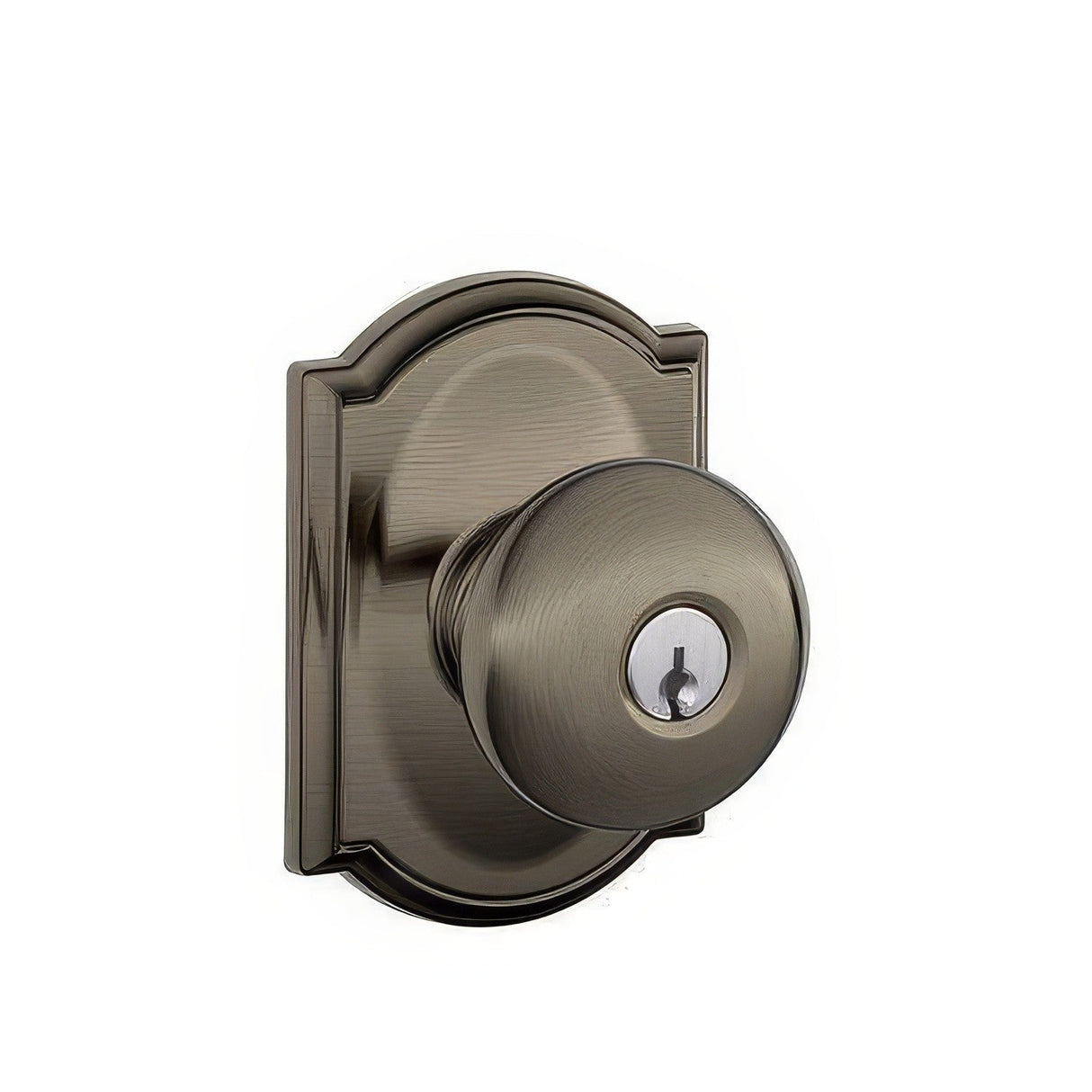 Schlage F51APLY620CAM antique pewter keyed entry door knob