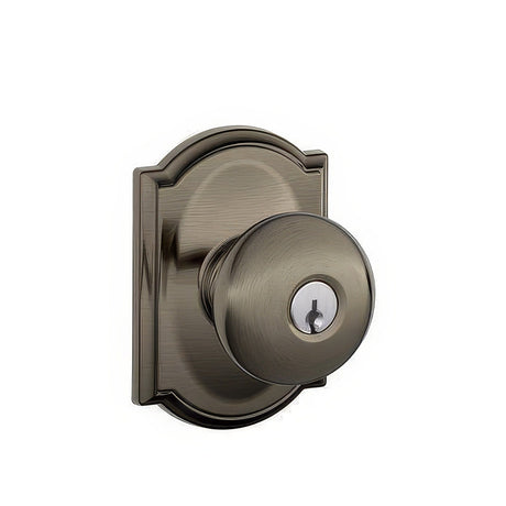 Schlage F51APLY620CAM antique pewter keyed entry door knob