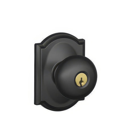 Schlage F51APLY622CAM matte black keyed entry door knob