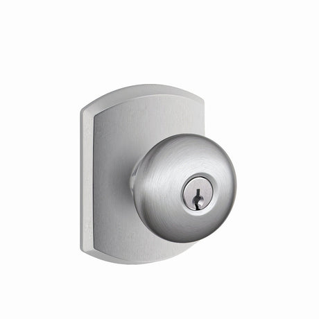 Schlage F51APLY626GRW satin chrome keyed entry door knob