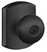 Schlage F51APLY716GRW aged bronze keyed entry door knob