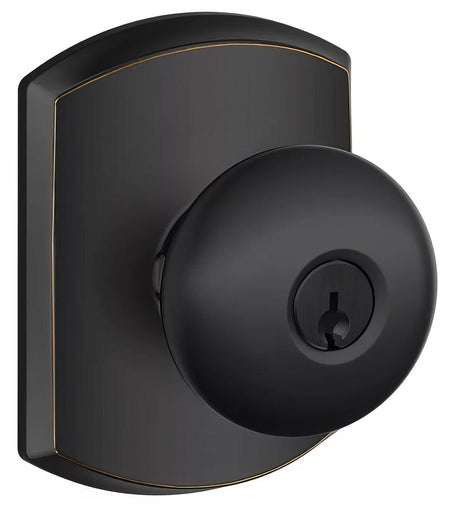 Schlage F51APLY716GRW aged bronze keyed entry door knob