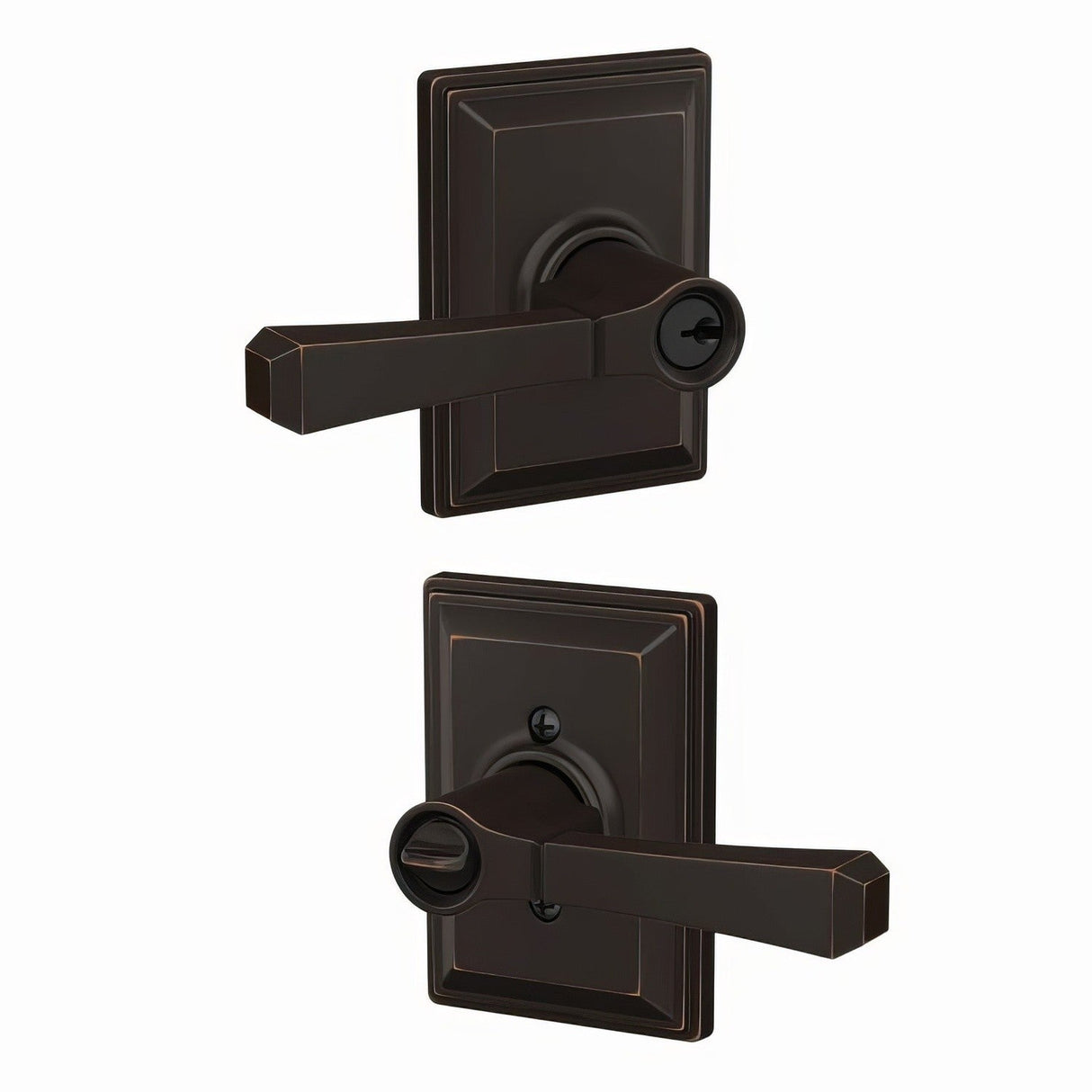Schlage F51ARVT716GDV aged bronze keyed entry door lever