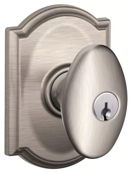 Schlage F51ASIE619CAM satin nickel keyed entry door knob