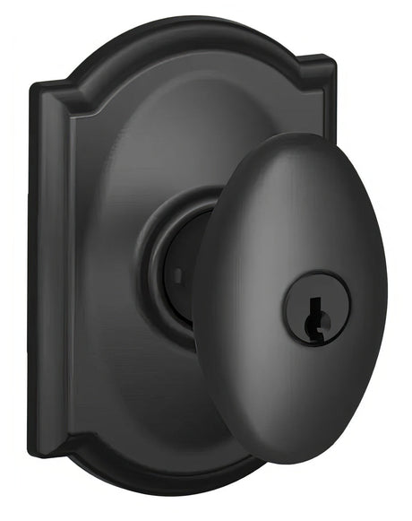 Schlage F51ASIE622CAM matte black keyed entry door knob