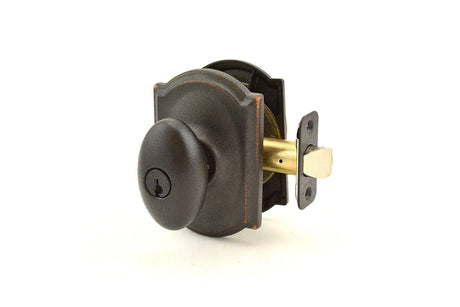 Schlage F51ASIE716CAM aged bronze keyed entry door knob