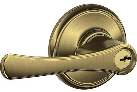Schlage F51AVLA609 antique brass keyed entry door lever