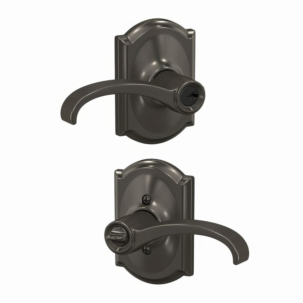 Schlage F51AWIT530CAM black stainless keyed entry door lever