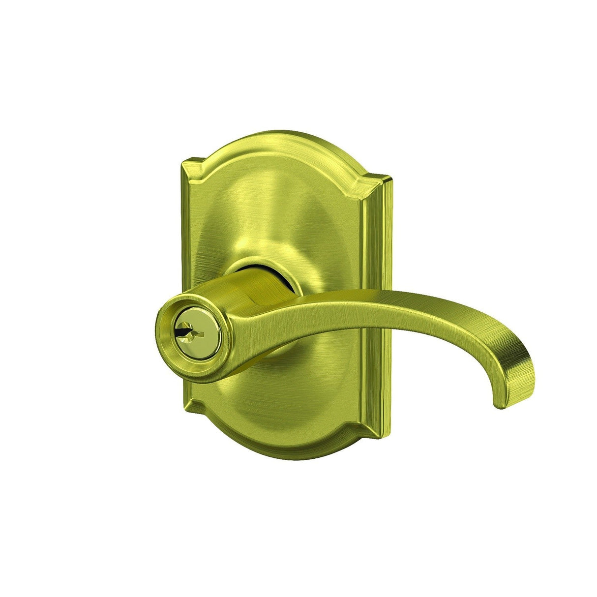 Schlage F51AWIT608CAM satin brass keyed entry door lever