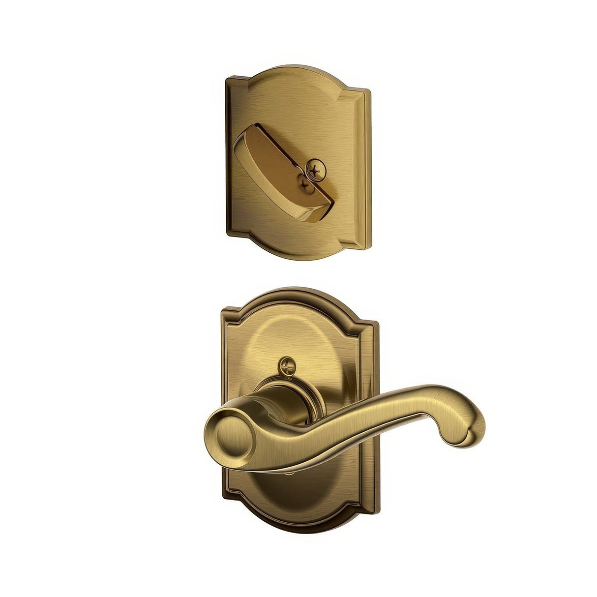 Schlage F59FLA609CAMLH antique brass dummy interior pack