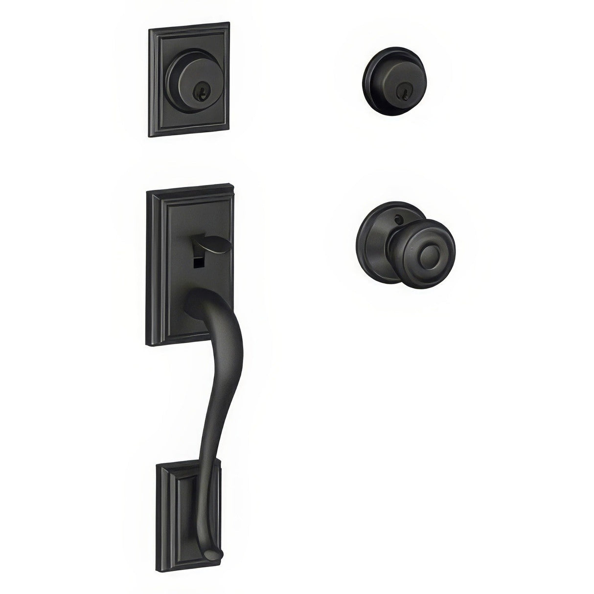 Schlage F62ADD622GEO matte black double cylinder handleset