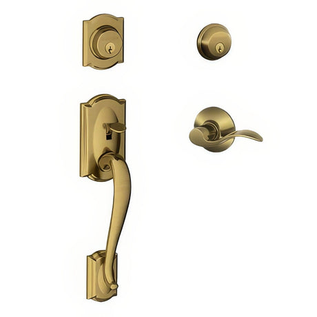 Schlage F62CAM609ACCLH antique brass double cylinder handleset