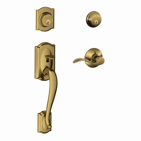Schlage F62CAM609ACCRH antique brass double cylinder handleset