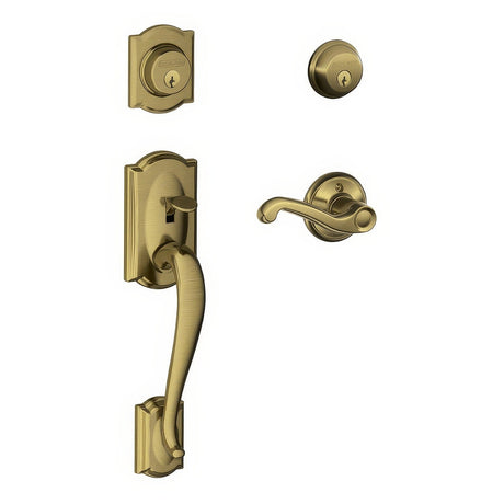 Schlage F62CAM609FLARH antique brass double cylinder handleset