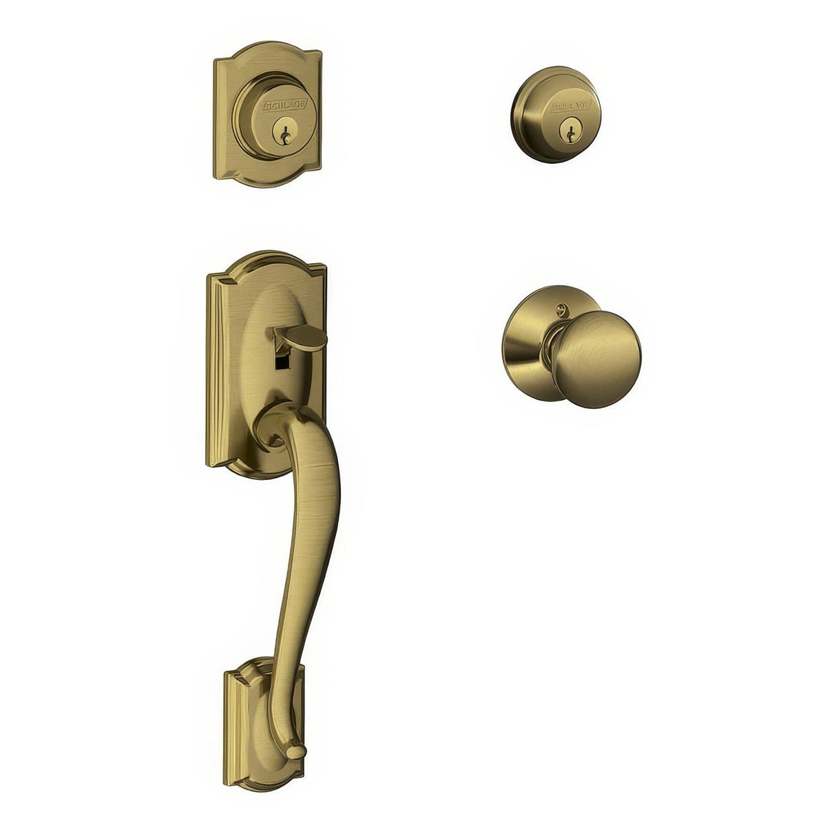 Schlage F62CAM609PLY antique brass double cylinder handleset
