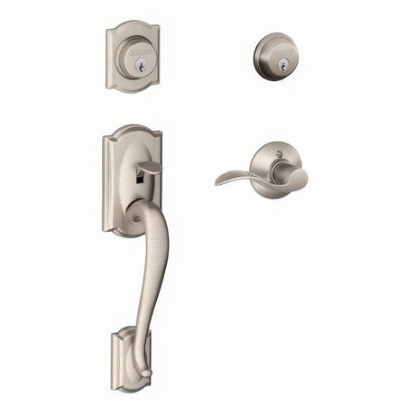 Schlage F62CAM619ACCRH satin nickel double cylinder handleset