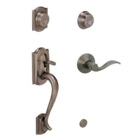 Schlage F62CAM620ACCLH antique pewter double cylinder handleset
