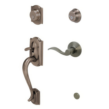 Schlage F62CAM620ACCRH antique pewter double cylinder handleset