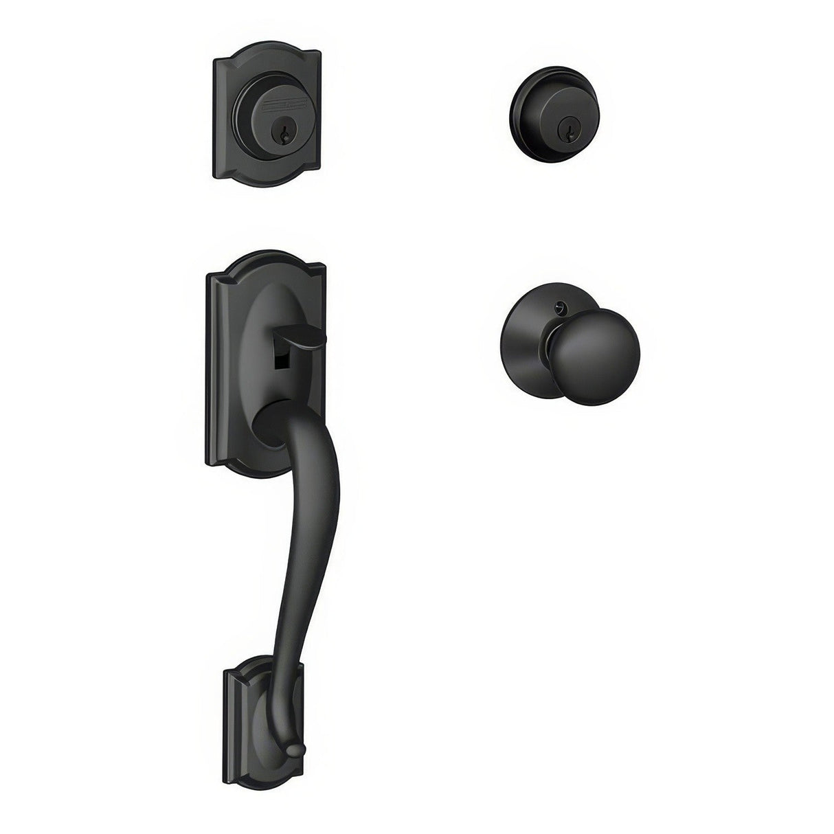 Schlage F62CAM622PLY matte black double cylinder handleset