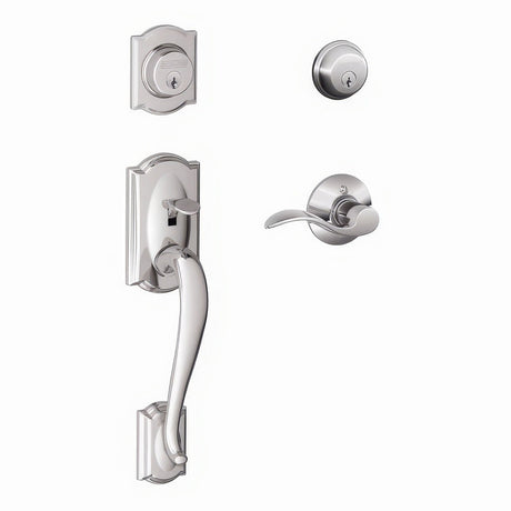 Schlage F62CAM625ACCRH bright chrome double cylinder handleset