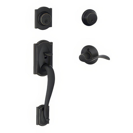 Schlage F62CAM716ACCLH aged bronze double cylinder handleset