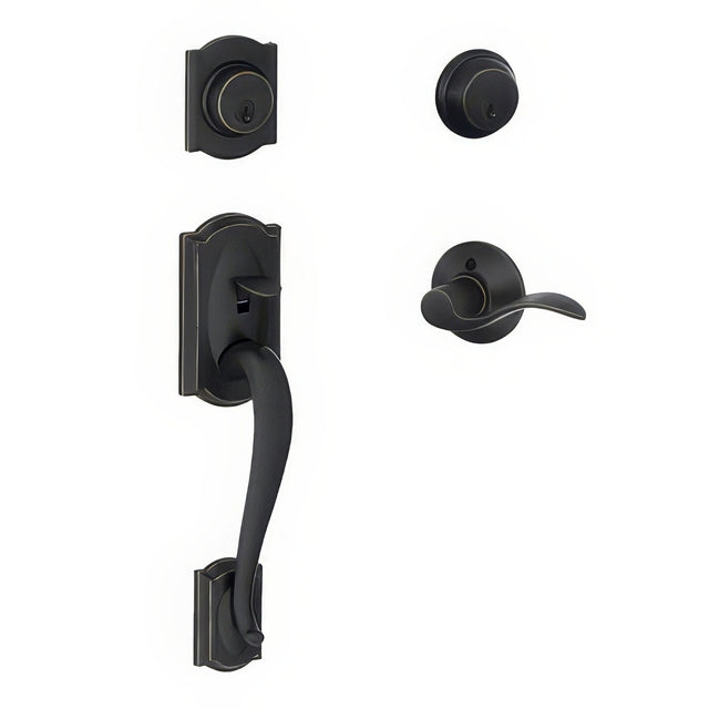 Schlage F62CAM716ACCLH aged bronze double cylinder handleset