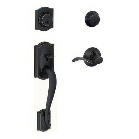Schlage F62CAM716ACCRH aged bronze double cylinder handleset
