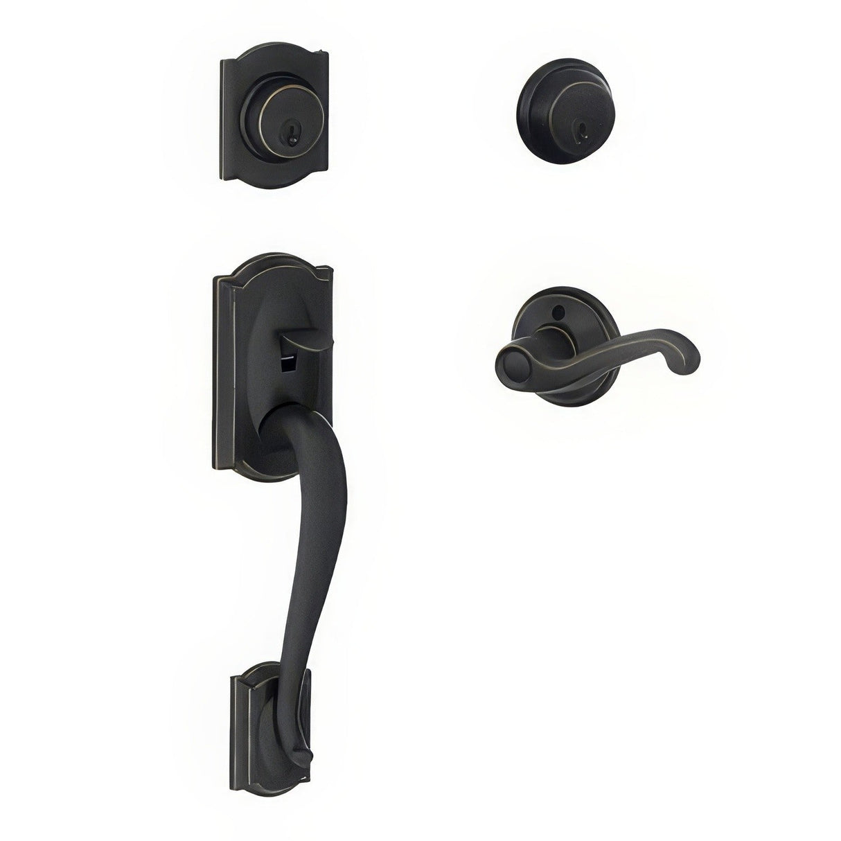 Schlage F62CAM716FLALH aged bronze double cylinder handleset