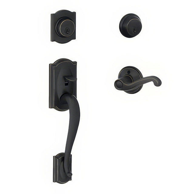 Schlage F62CAM716FLALH aged bronze double cylinder handleset