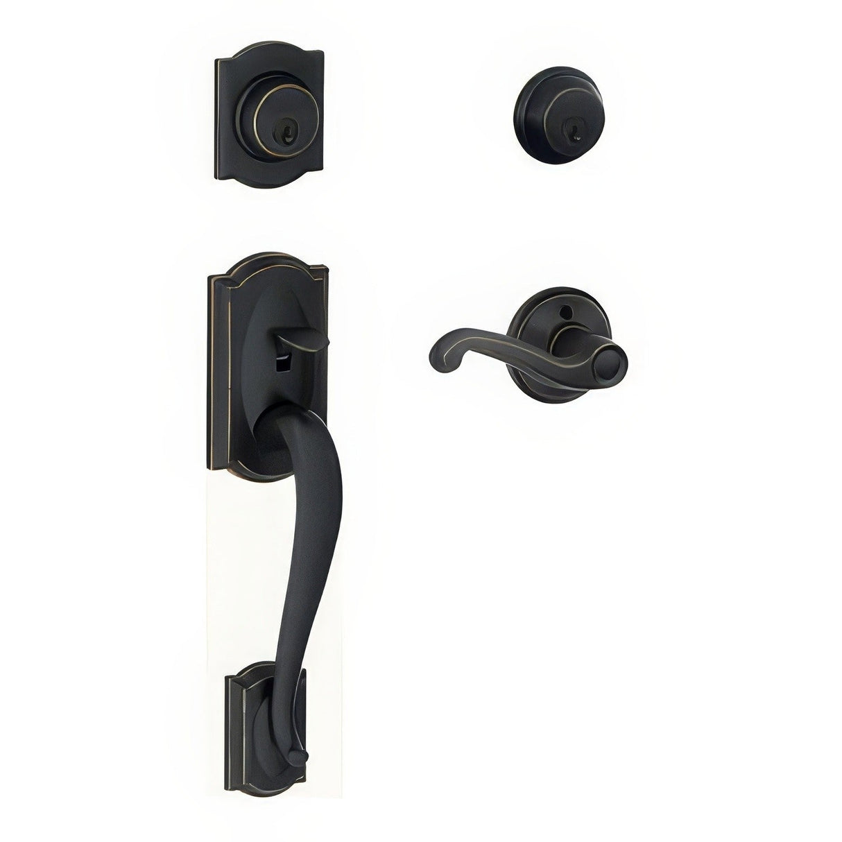 Schlage F62CAM716FLARH aged bronze double cylinder handleset