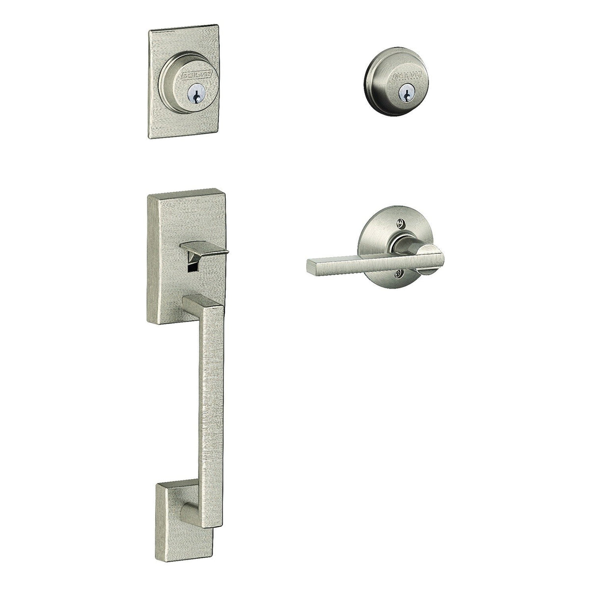 Schlage F62CEN619LAT satin nickel double cylinder handleset