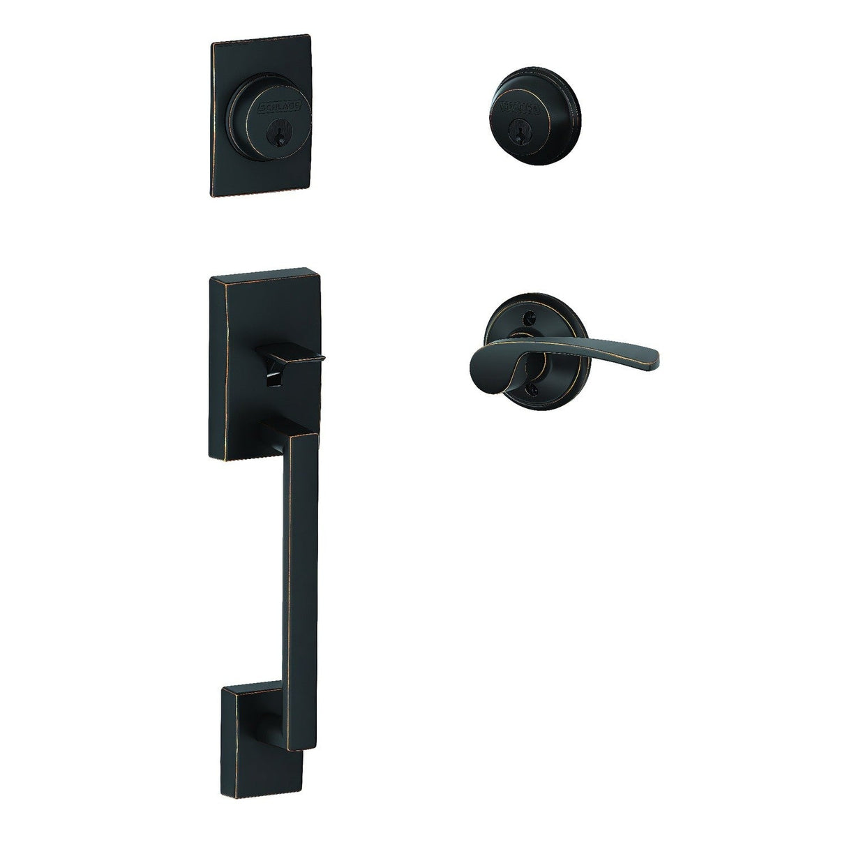 Schlage F62CEN716MERLH aged bronze double cylinder handleset