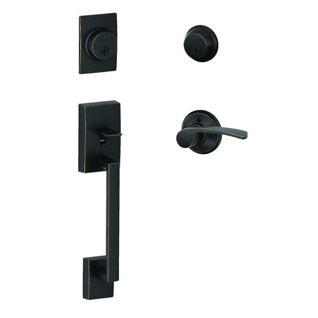 Schlage F62CEN716MERLH aged bronze double cylinder handleset