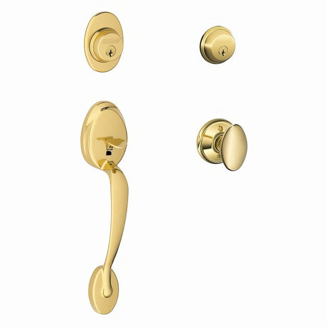 Schlage F62PLY505SIE lifetime polished brass double cylinder handleset
