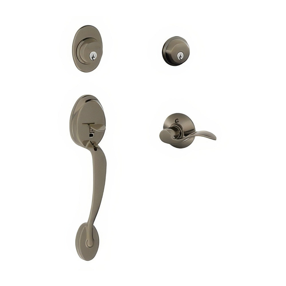 Schlage F62PLY620ACCLH antique nickel double cylinder handleset