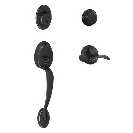 Schlage F62PLY716ACCLH aged bronze double cylinder handleset