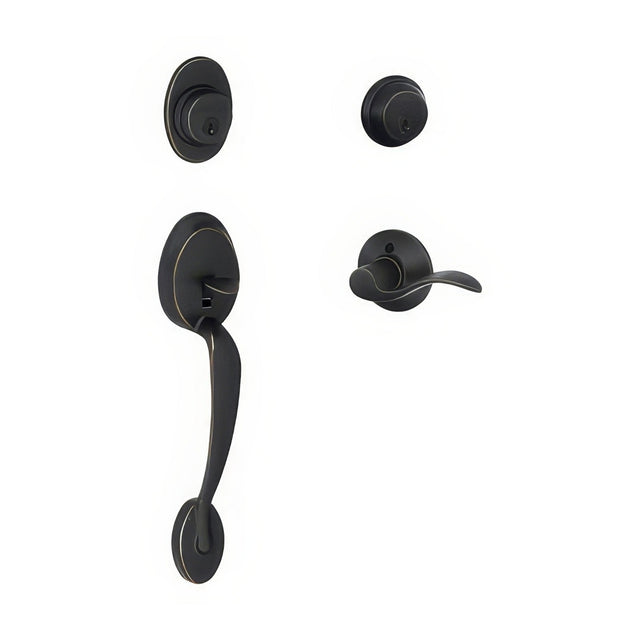 Schlage F62PLY716ACCLH aged bronze double cylinder handleset
