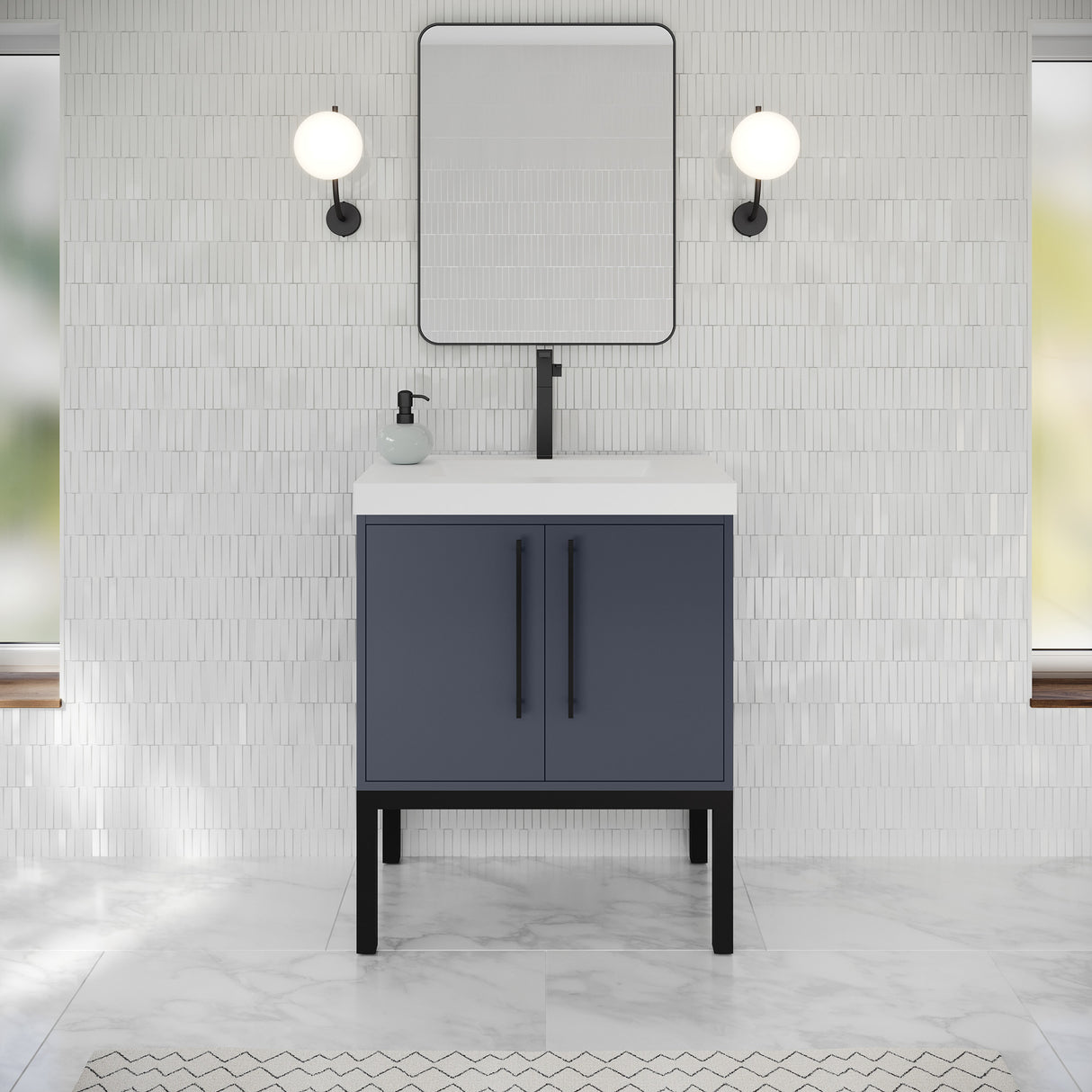 Jeffrey Alexander Tempest 30" Blue Steel Single Sink Bathroom Vanity with White Resin Top - Single-Hole Faucet Top - VKTEM30BSSQRE product image 2