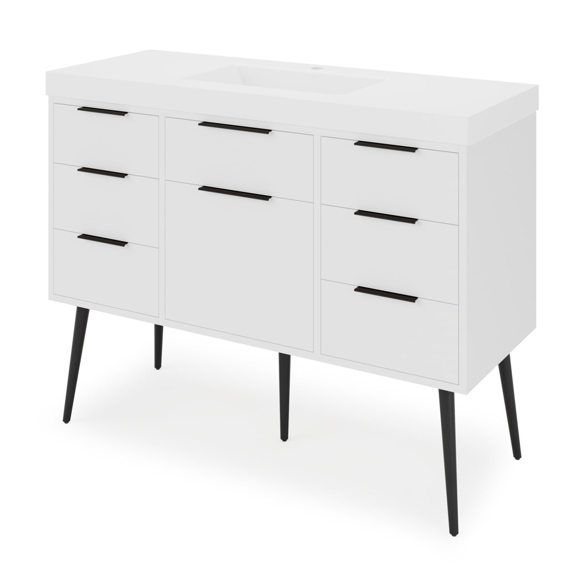 Jeffrey Alexander Gardner 49" White Single Sink Bathroom Vanity with White Resin Top - Single-Hole Faucet Top - VKGAR48WHPRE