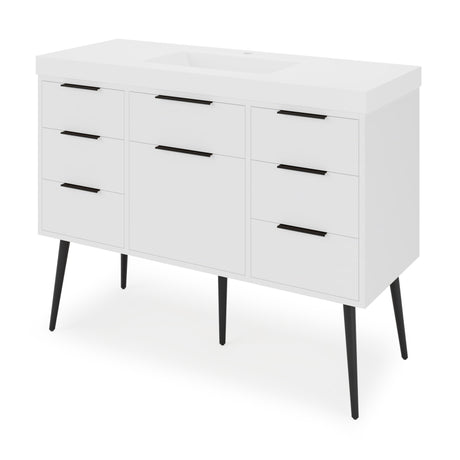 Jeffrey Alexander Gardner 49" White Single Sink Bathroom Vanity with White Resin Top - Single-Hole Faucet Top - VKGAR48WHPRE