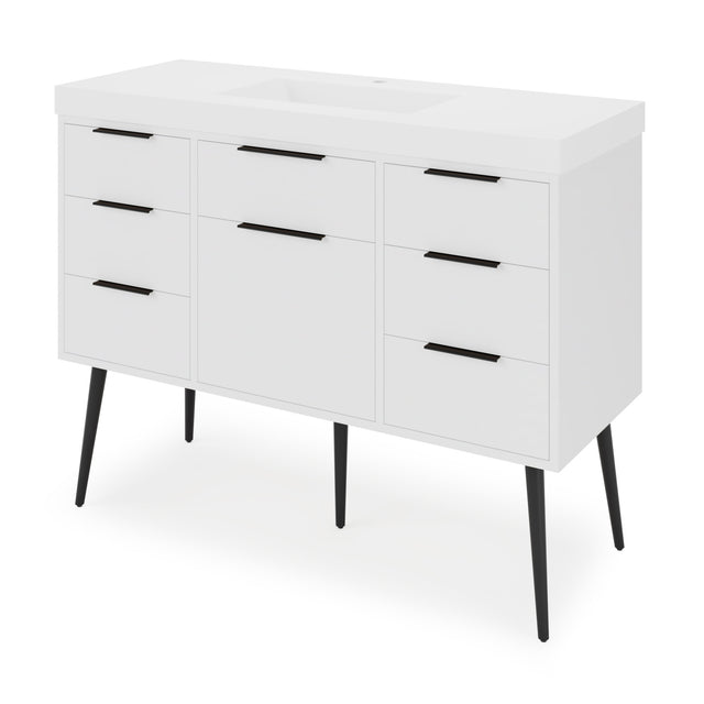 Jeffrey Alexander Gardner 49" White Single Sink Bathroom Vanity with White Resin Top - Single-Hole Faucet Top - VKGAR48WHPRE