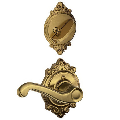 Schlage F94FLA609BRKRH antique brass dummy interior pack