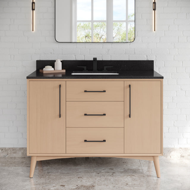 Jeffrey Alexander Dashwood Natural Oak Single Sink Bathroom Vanity with Black Granite Top - 8 in. Widespread Faucet Top - VKITDAS48NOBGR