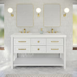 Jeffrey Alexander Kipling 60" White Double Sink Bathroom Vanity with White Resin Top - 8 in. Widespread Faucet Top